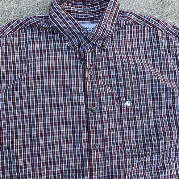 Vintage CARHARTT Button Down Shirt Men's LARGE Plaid Short Sleeve Collar Top - Picture 3 of 9